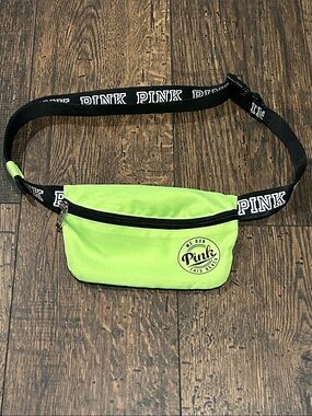 PINK Victoria's Secret Neon Lime Belt Bag with Black Branded Strap